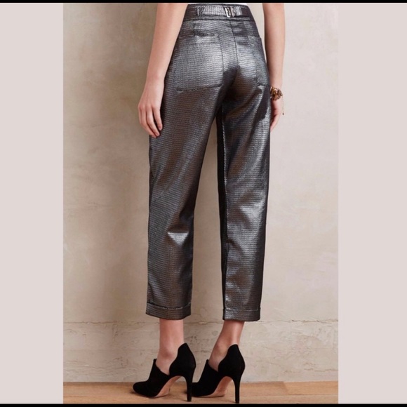 Harlyn Anthropologie Silver Cropped Cuffed Pants - Picture 2 of 15